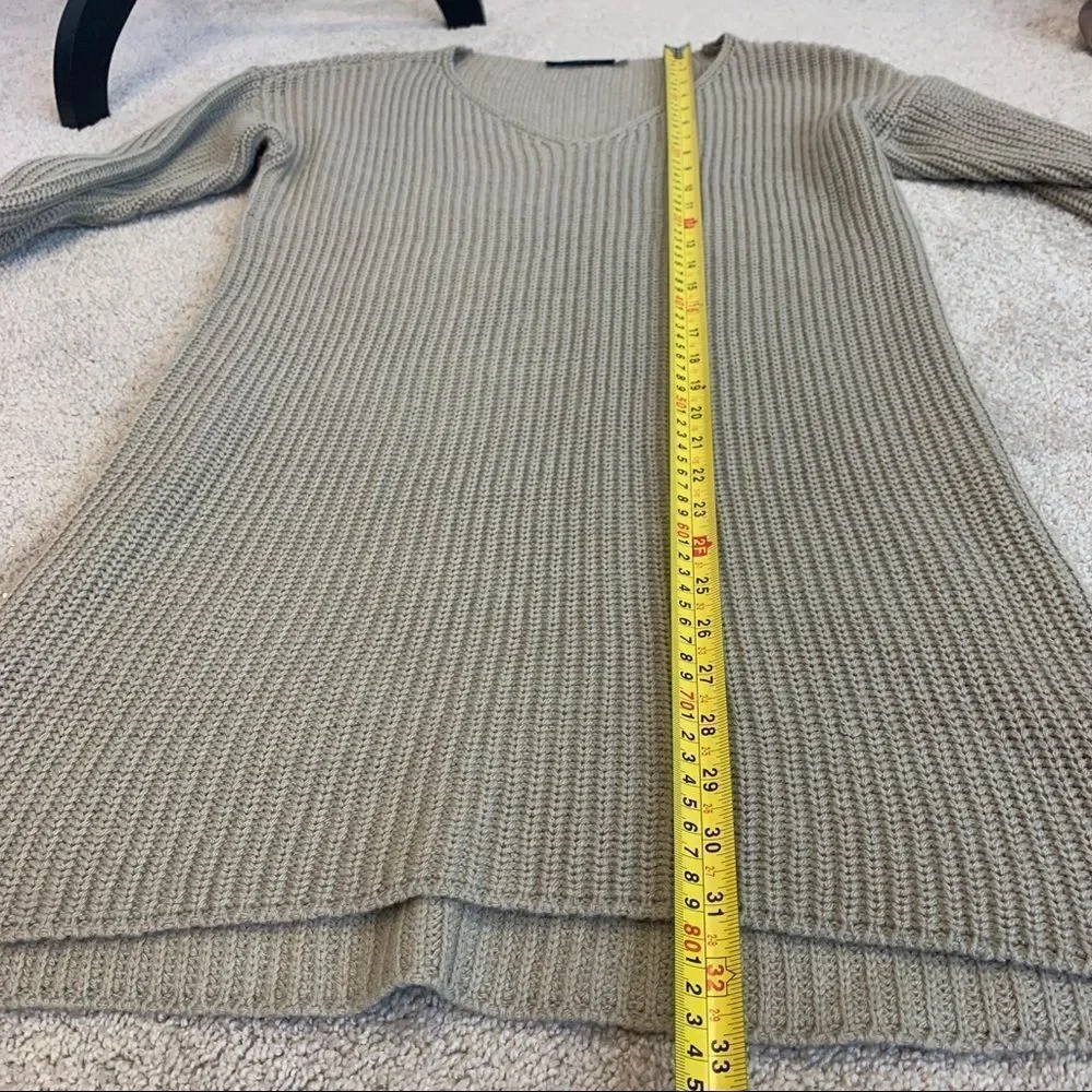 ALTAR beige tan brown tie-sleeve oversized long V-neck sweater size medium